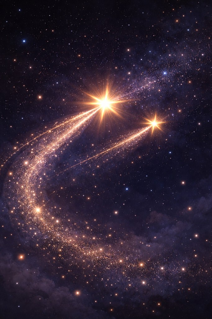 Two stars traveling together across the universe